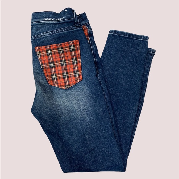 Current/Elliott The Stiletto Erwin Plaid Distressed Skinny Ankle Jeans Sz 25 VGC - Picture 2 of 7